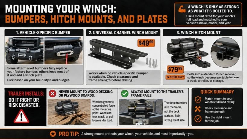 Mounting your winch: bumpers, hitch mounts, and plates