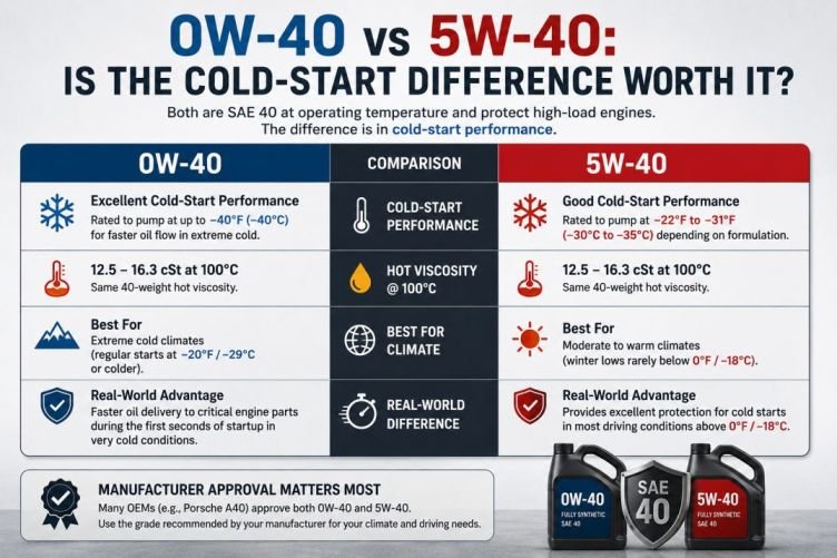 0W-40 vs 5W-40: is the cold-start difference worth it