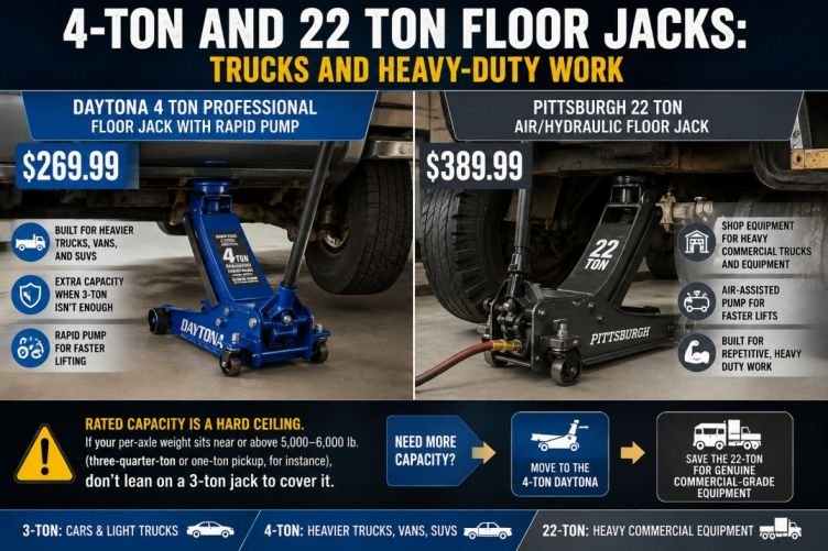 4-ton and 22 ton floor jacks: trucks and heavy-duty work