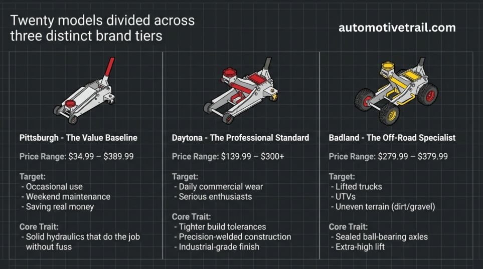 Pittsburgh vs Daytona vs Badland: the three brand tiers