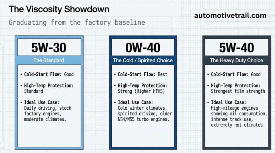 5W-30 vs 0W-40 vs 5W-40 for BMW — which viscosity wins