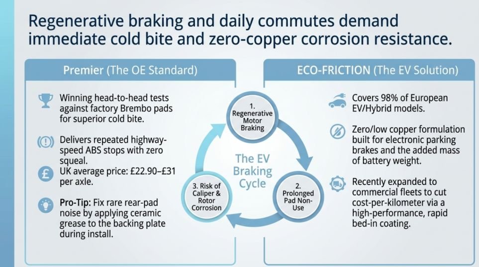 Best for daily driving: Ferodo ECO-FRICTION and Premier