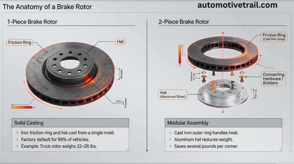 1-piece vs 2-piece brake rotor — what actually separates them