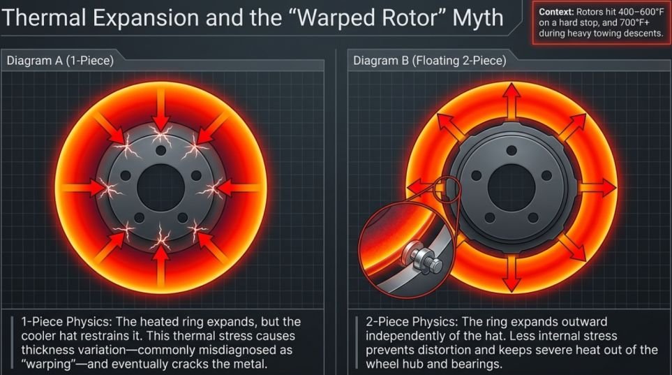 Heat, warping, and why 1-piece rotors crack