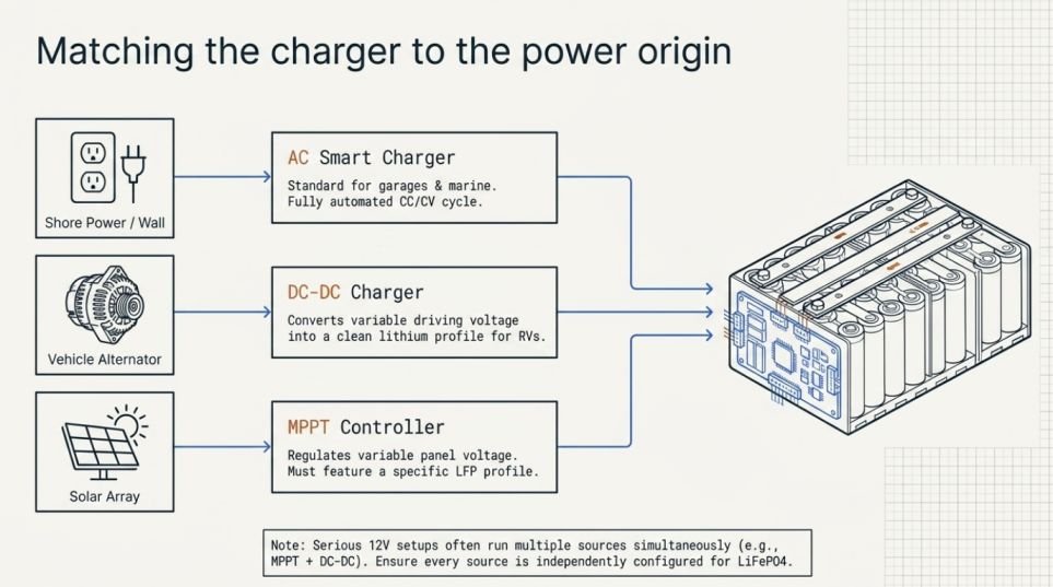 AC charger vs. DC-DC vs. solar (MPPT): picking the right type
