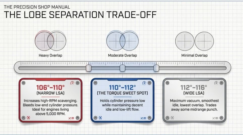 Lobe separation angle: narrow vs wide for torque