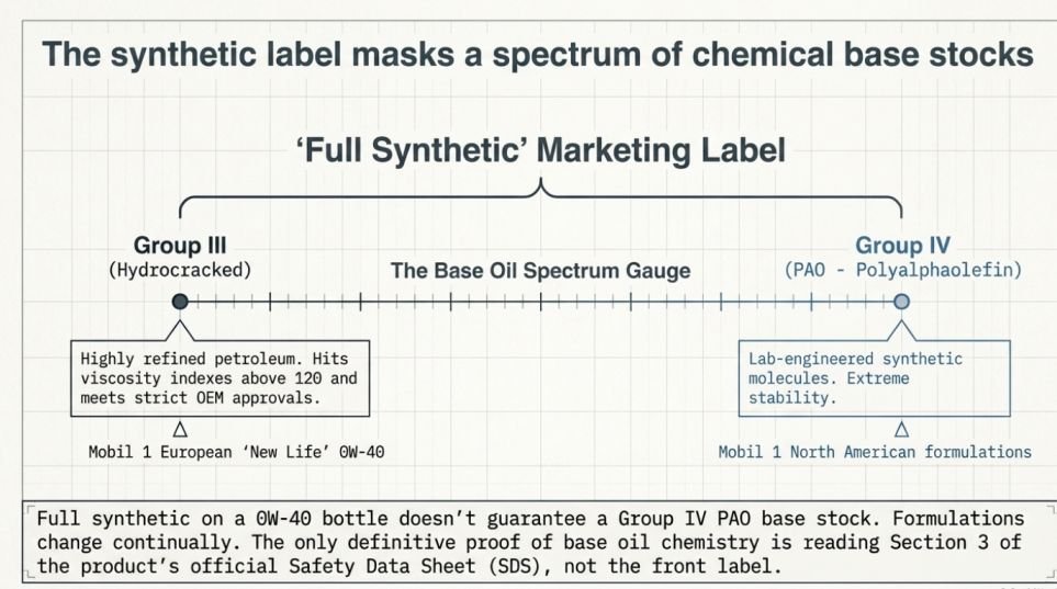 Not all 0W-40 is Group IV: reading the base oil