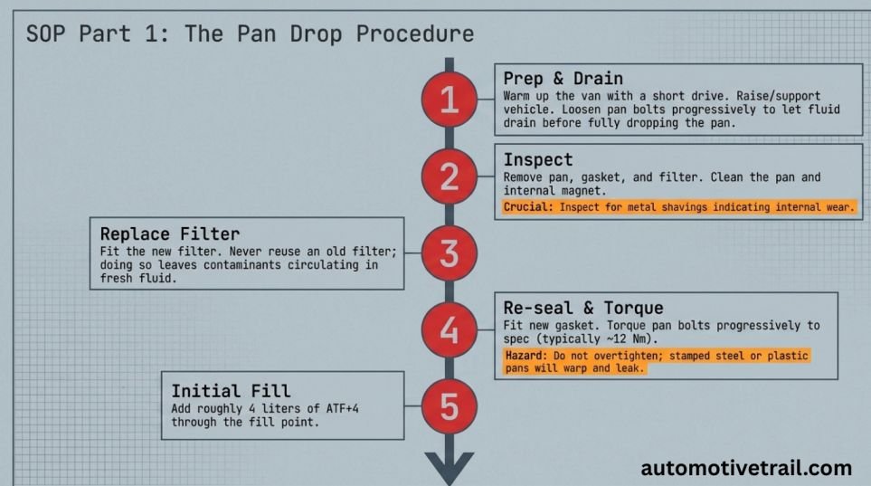 Full drain and refill (pan drop) procedure
