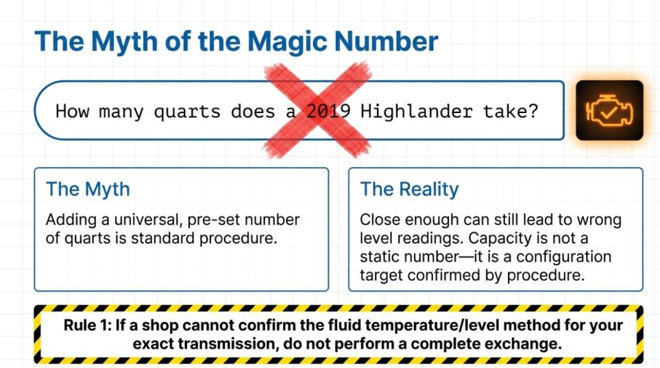 2019 Toyota Highlander Transmission Fluid Capacity Quick Reference