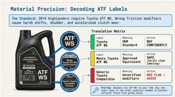 Toyota ATF WS transmission fluid for the 2019 Highlander